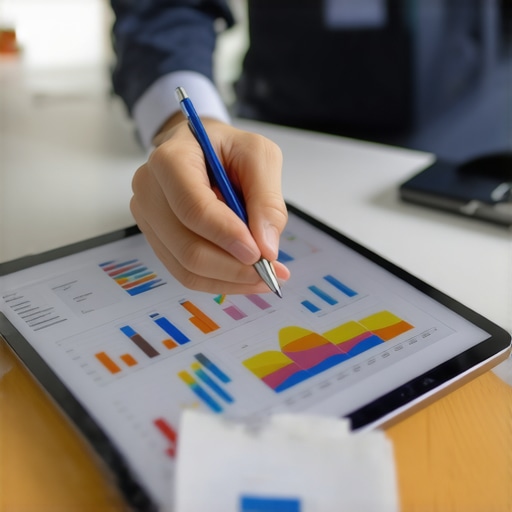 Accountant using tablet to review financial analytics in a modern office
