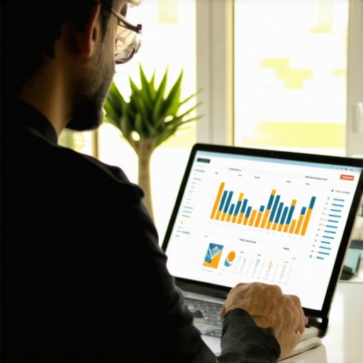 Small business owner analyzing financial data on a computer for strategic planning