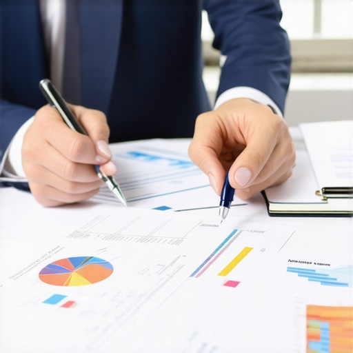 Financial advisor and client discussing advanced tax strategies with charts and documents.