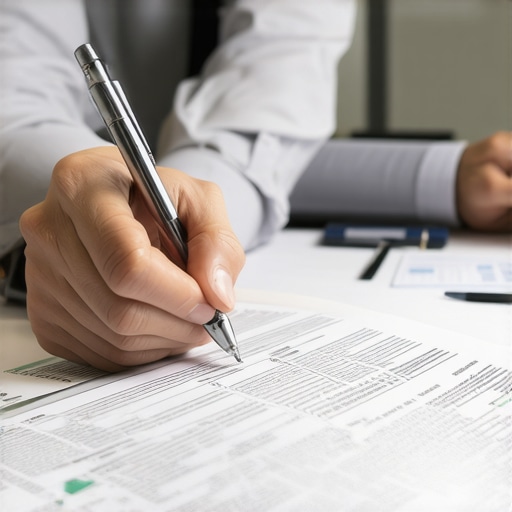 Financial advisor reviewing niche tax deduction documents with client in an office setting.