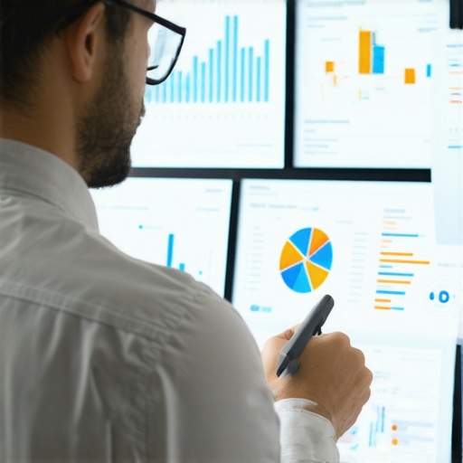 AI-powered Financial Dashboard for Small Business Small business owner analyzing real-time financial data on a digital dashboard with AI support