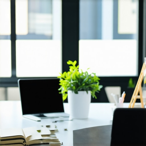 Futuristic bookkeeping office with AI and blockchain visualization