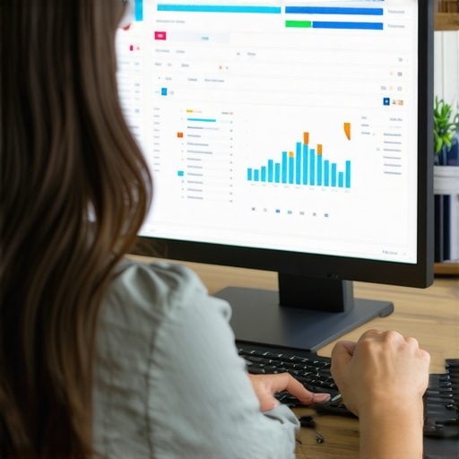 Business professional reviewing integrated financial systems on computer