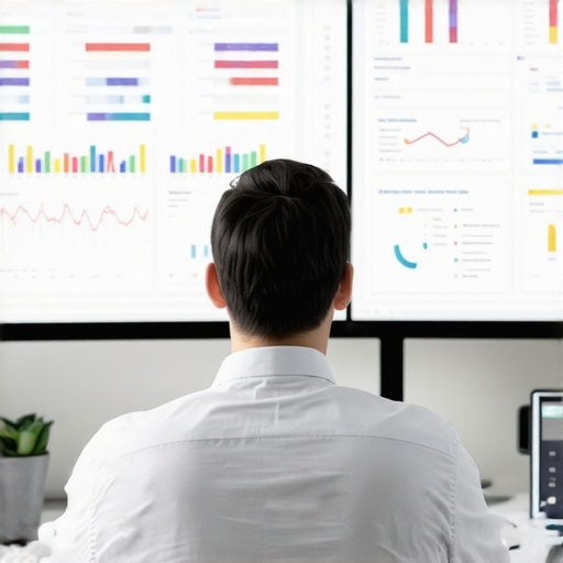 Accountant working on QuickBooks with dashboards and integration diagrams