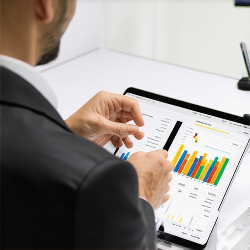 Business owner reviewing financial data on tablet with tax documents