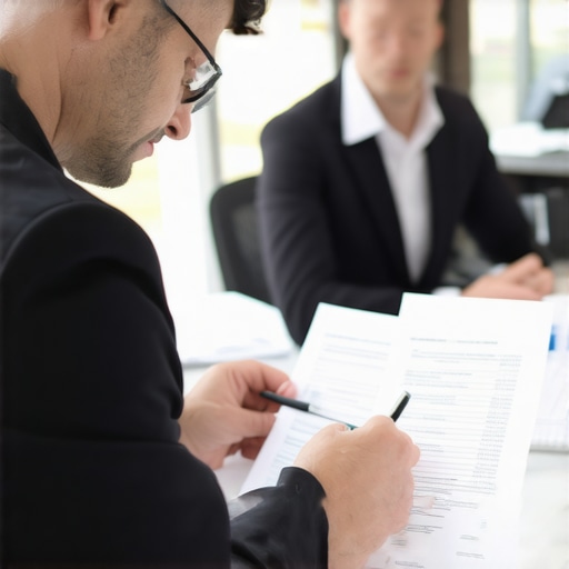 Business owner working with CPA on financial documents in office