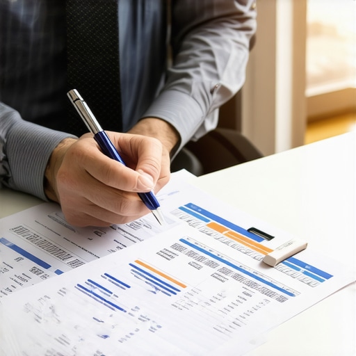 CPA reviewing financial documents and digital analytics tools in a professional office environment