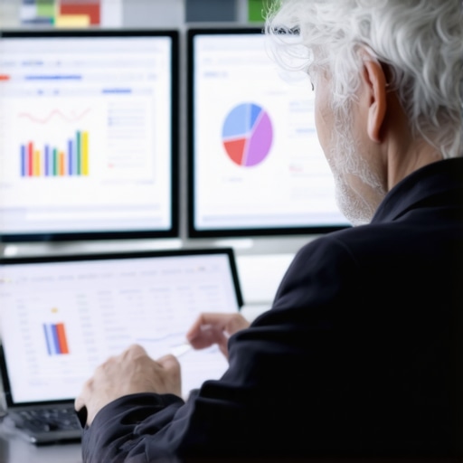 Tax professional working with digital tools analyzing financial data in a modern office