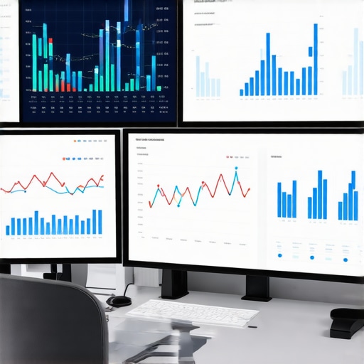A modern workspace with screens showing financial data and analytics tools for tax planning.