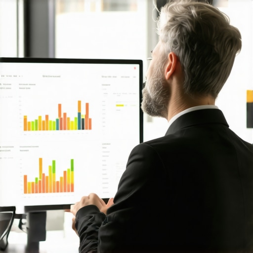 Business owner analyzing real-time financial data on a digital dashboard