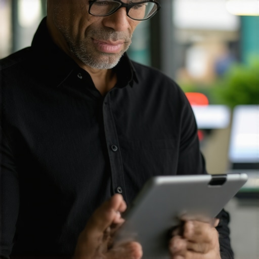 Digital Bookkeeping in Action Business owner managing finances on a tablet with cloud software