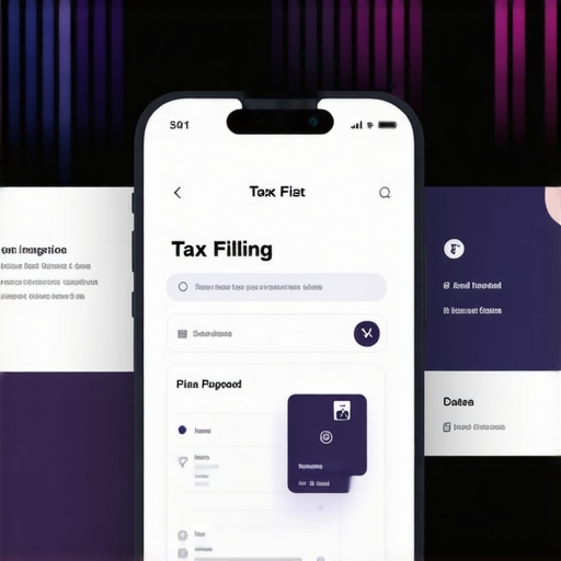 Illustration of a modern digital tax filing platform with AI and security elements