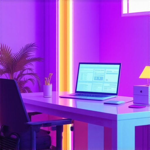 Futuristic small business office with advanced digital tax tools and AI technology