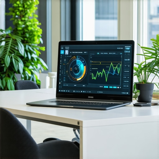 Modern office with digital screens showing tax analytics and AI tools