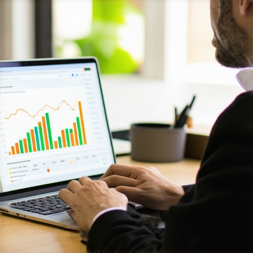 Business owner working on QuickBooks software with financial charts