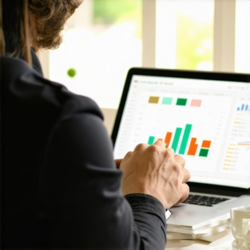 Business owner working on QuickBooks software on a laptop with financial charts