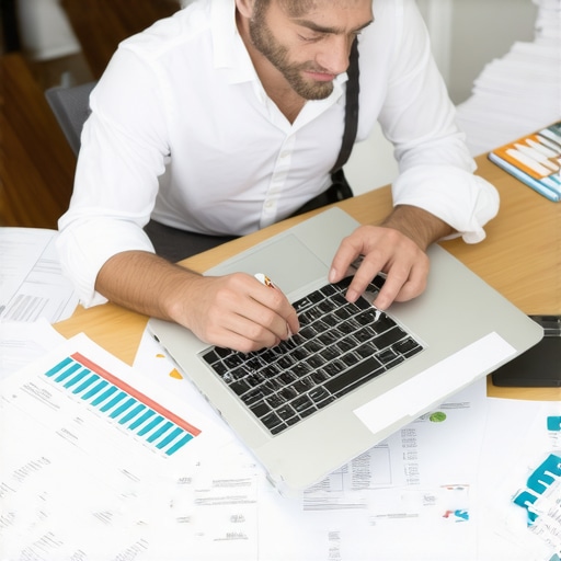 Business owner working on bookkeeping using QuickBooks software