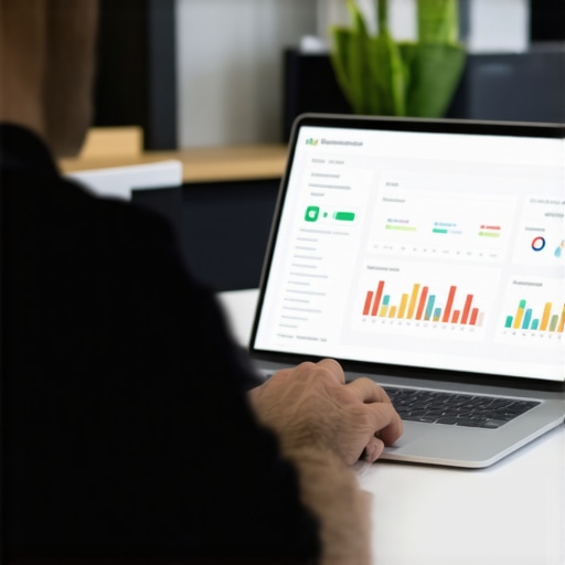A person working on QuickBooks accounting software on a laptop in an office.