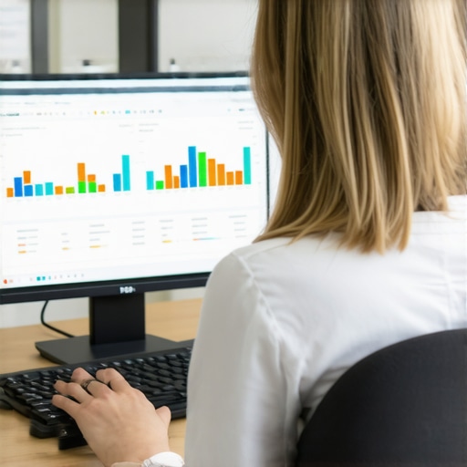 Business owner analyzing financial data dashboards on a computer for strategic insights